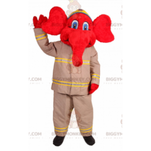 BIGGYMONKEY™ Maskottchenkostüm Roter Elefant im Feuerwehrkostüm