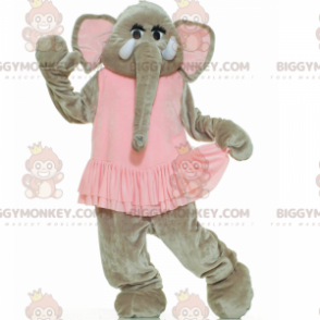BIGGYMONKEY™ Mascottekostuum Grijze olifant in roze jurk -