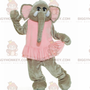 BIGGYMONKEY™ Maskottchenkostüm Grauer Elefant im rosa Kleid -