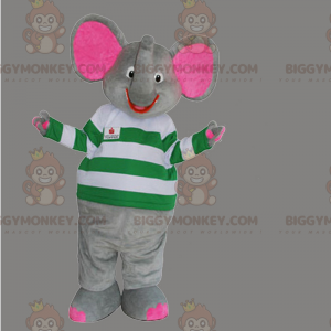 Leende elefant BIGGYMONKEY™ maskotdräkt med randig tröja -
