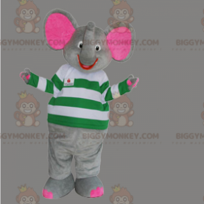 Traje de mascote de elefante sorridente BIGGYMONKEY™ com suéter