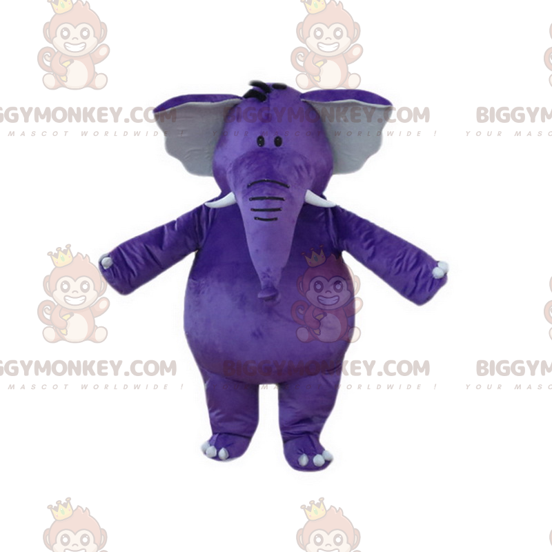 Disfraz de mascota elefante redondo morado BIGGYMONKEY™ -