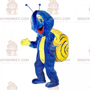 Μπλε και κίτρινη στολή μασκότ BIGGYMONKEY™ σαλιγκαριού -