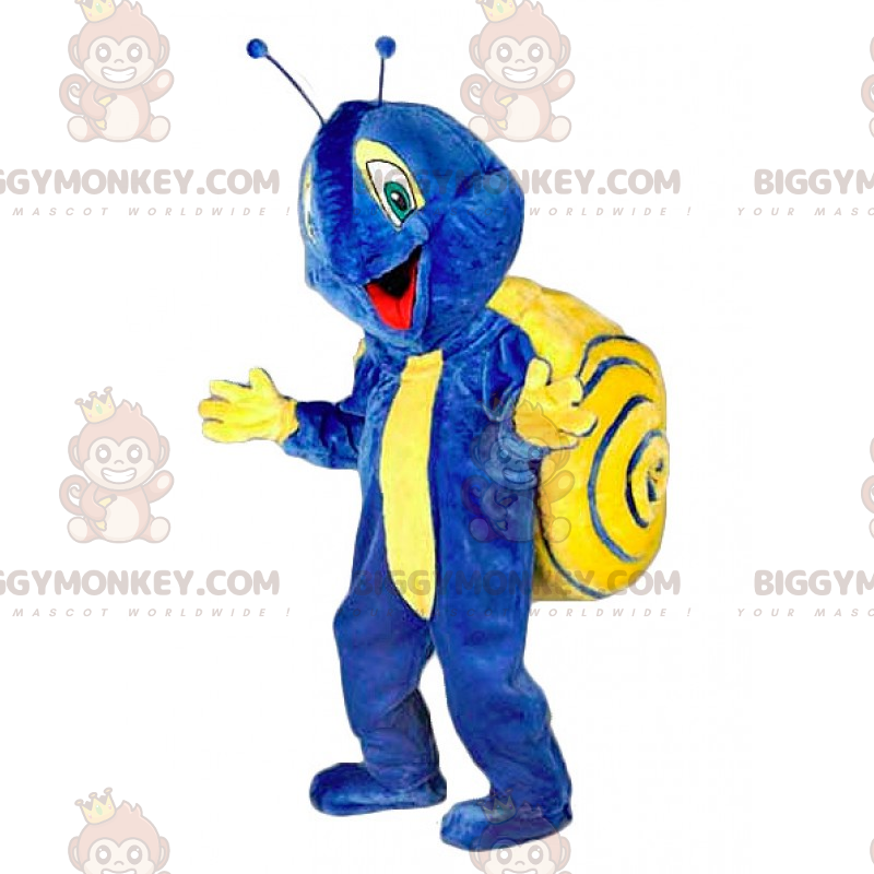 Costume da mascotte BIGGYMONKEY™ lumaca blu e giallo -