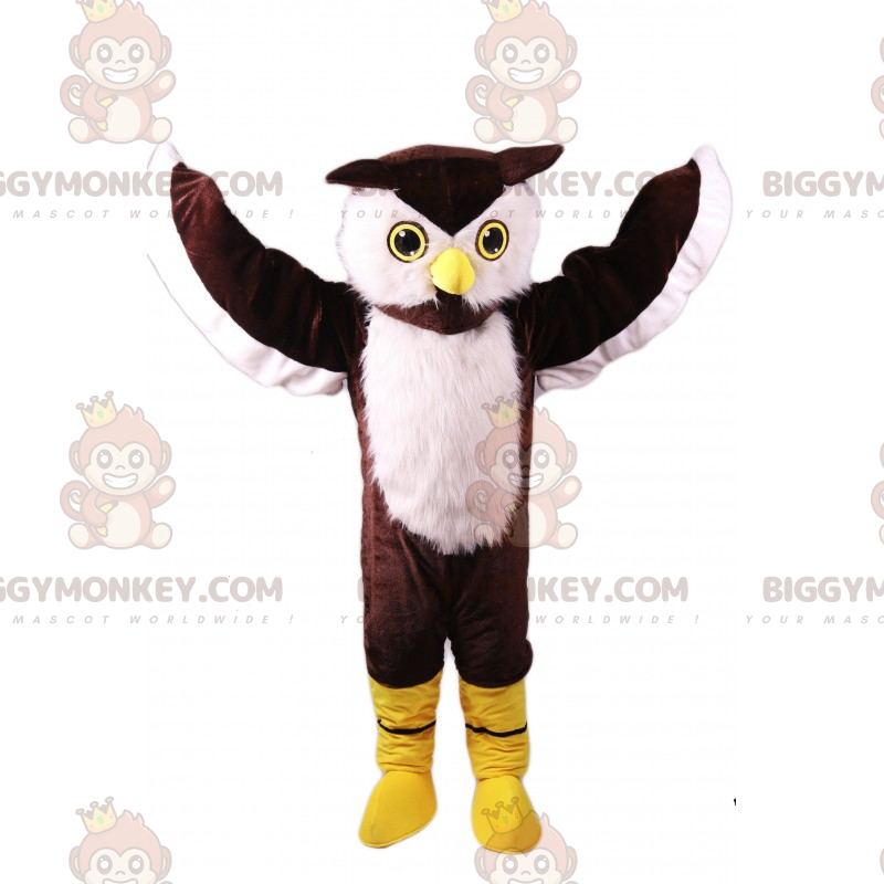 Traje de mascote de corujas brancas e marrons BIGGYMONKEY™ –