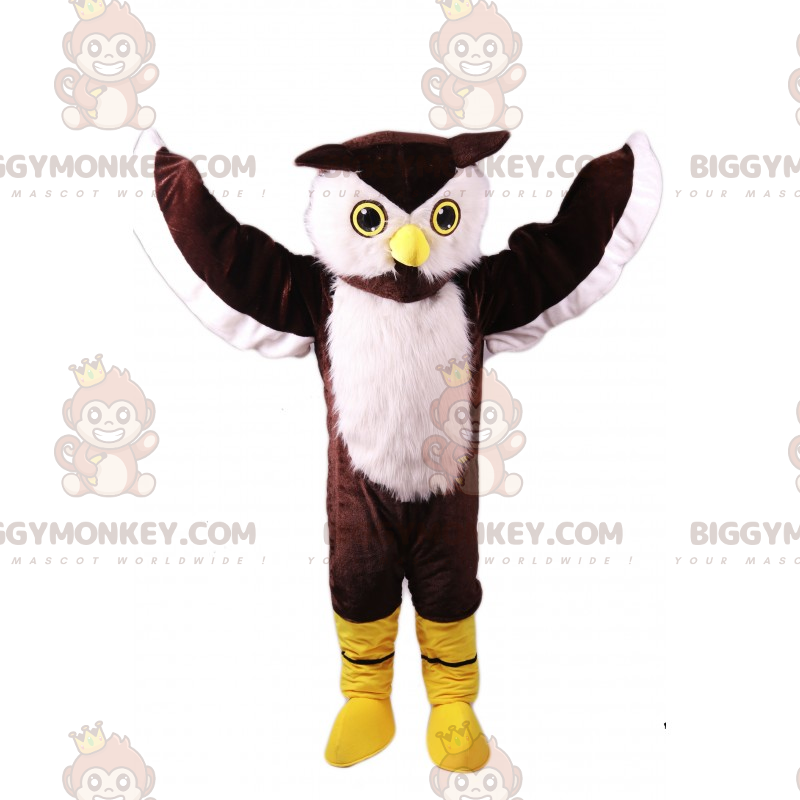 Weiße und braune Eulen BIGGYMONKEY™ Maskottchen-Kostüm -