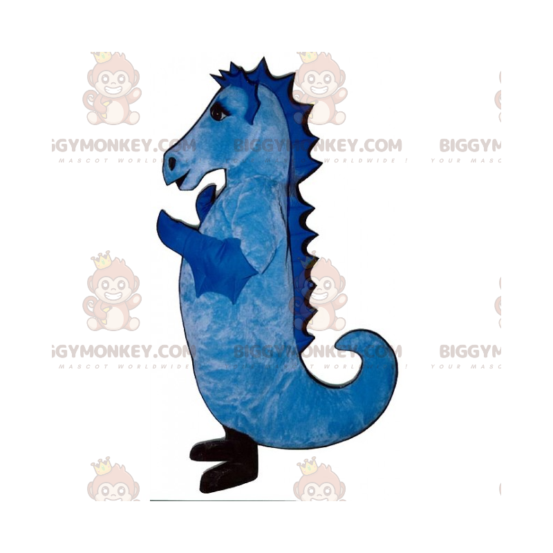 Fantasia de mascote BIGGYMONKEY™ de cavalo marinho azul e pés