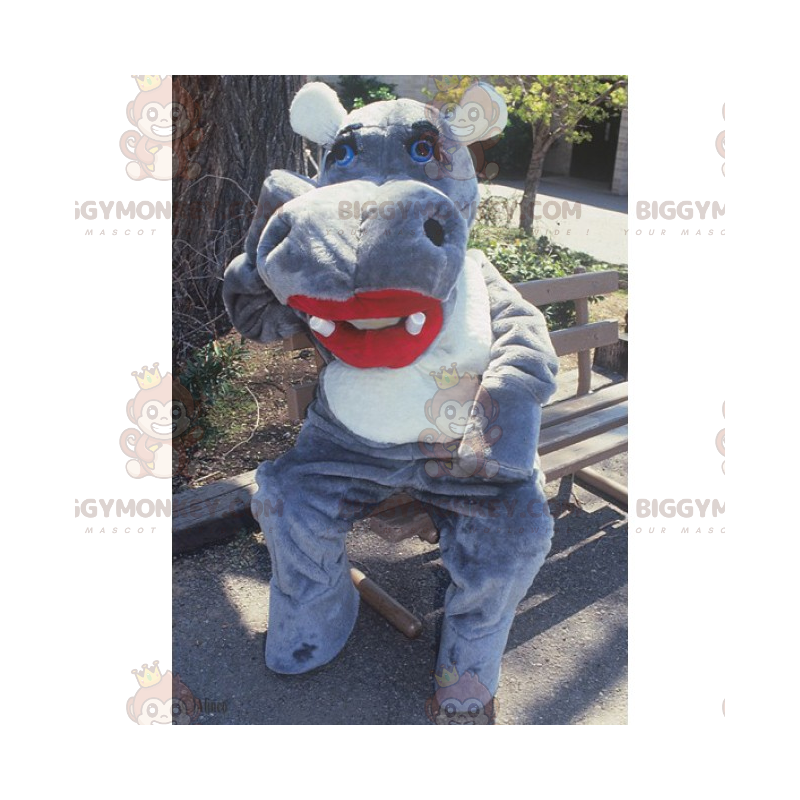 Costume da mascotte Ippopotamo BIGGYMONKEY™ con rossetto -