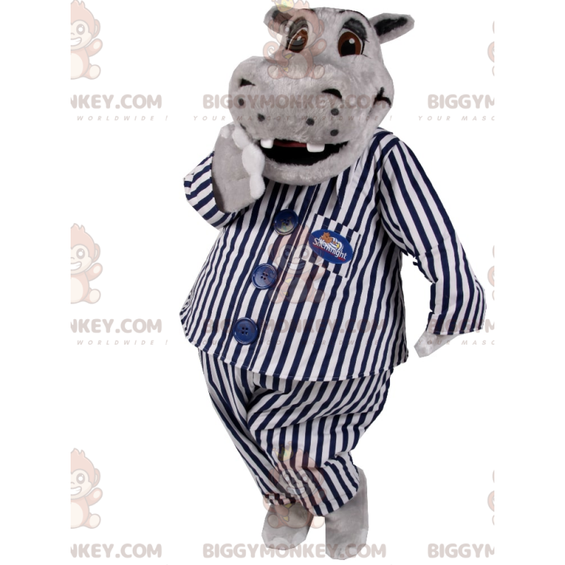 Costume de mascotte BIGGYMONKEY™ d'hippopotame en pyjama raye -