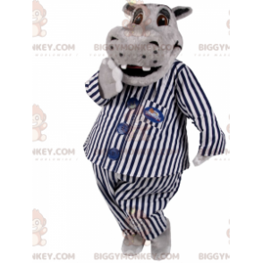 Costume de mascotte BIGGYMONKEY™ d'hippopotame en pyjama raye -