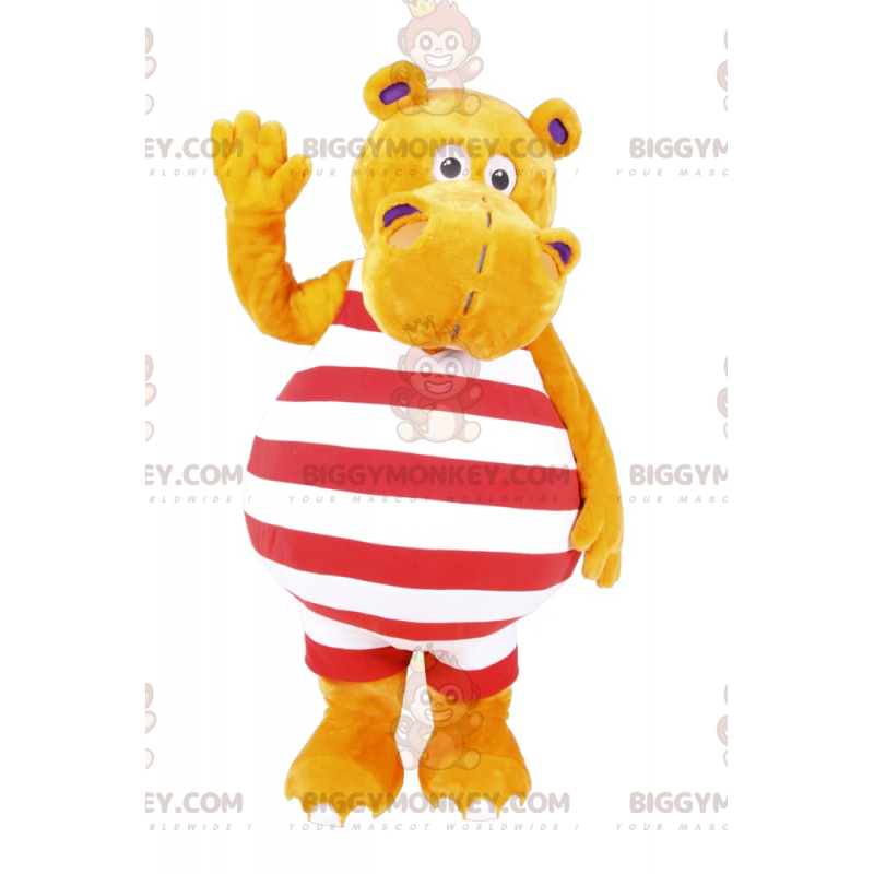 Traje de mascote hipopótamo BIGGYMONKEY™ em maiô listrado –