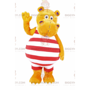 BIGGYMONKEY™ Mascot Costume Hippo in Striped Swimsuit -