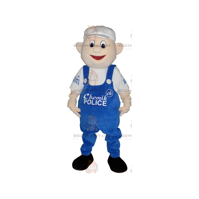 Traje de mascote masculino BIGGYMONKEY™ com macacão azul e boné