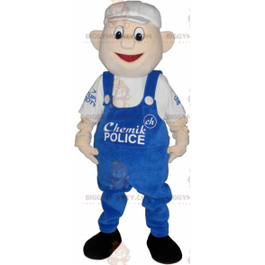 Mens BIGGYMONKEY™ Mascot Costume with Blue Overalls and White