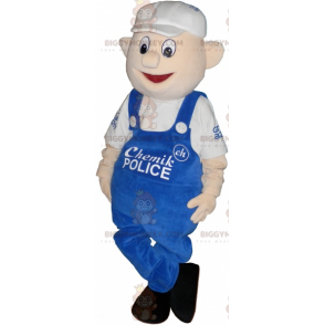 Mens BIGGYMONKEY™ Mascot Costume with Blue Overalls and White