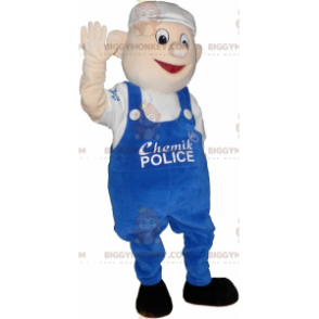 Mens BIGGYMONKEY™ Mascot Costume with Blue Overalls and White