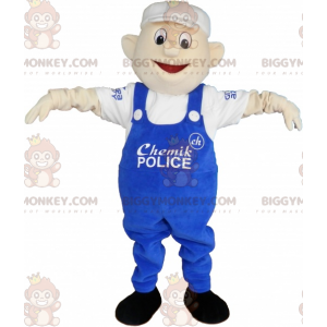 BIGGYMONKEY™ maskotdräkt för män med blå overall och vit keps -