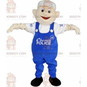 Traje de mascote masculino BIGGYMONKEY™ com macacão azul e boné