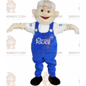 BIGGYMONKEY™-mascottekostuum voor heren met blauwe overall en