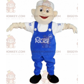 Herre BIGGYMONKEY™ maskotkostume med blå overalls og hvid