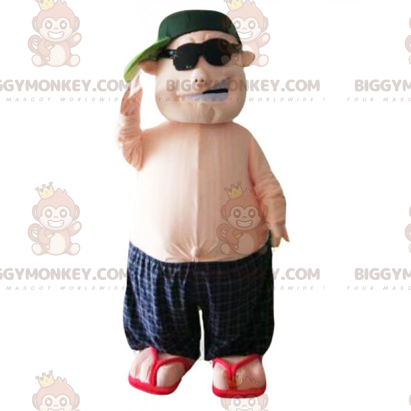 Mens BIGGYMONKEY™ Mascot Costume in Swim Shorts and Cap –