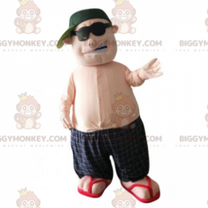 Mens BIGGYMONKEY™ Mascot Costume in Swim Shorts and Cap –