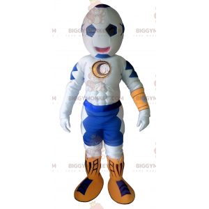 Costume de mascotte BIGGYMONKEY™ blanche et bleue avec une tête