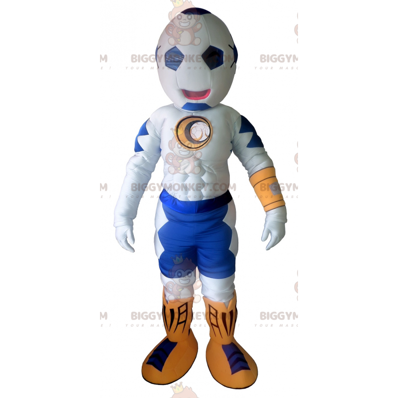 Costume da mascotte BIGGYMONKEY™ bianco e blu con testa a