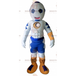 Costume de mascotte BIGGYMONKEY™ blanche et bleue avec une tête