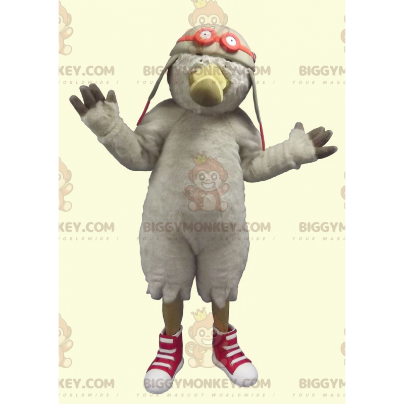 BIGGYMONKEY™ Costume da mascotte uccello gabbiano con elmetto da aviatore