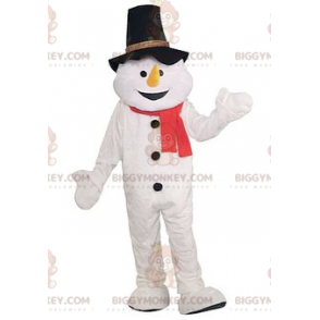 BIGGYMONKEY™ Schneemann-Maskottchen-Kostüm mit schwarzem Hut -