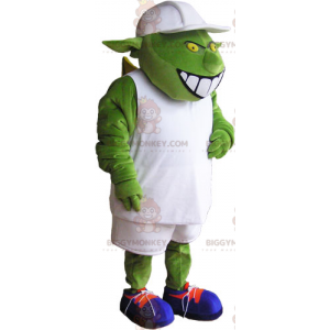 Ogre BIGGYMONKEY™ mascottekostuum met witte outfit en pet -