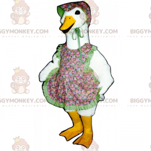 Goose BIGGYMONKEY™ Mascot Costume with Flower Apron and Hat -