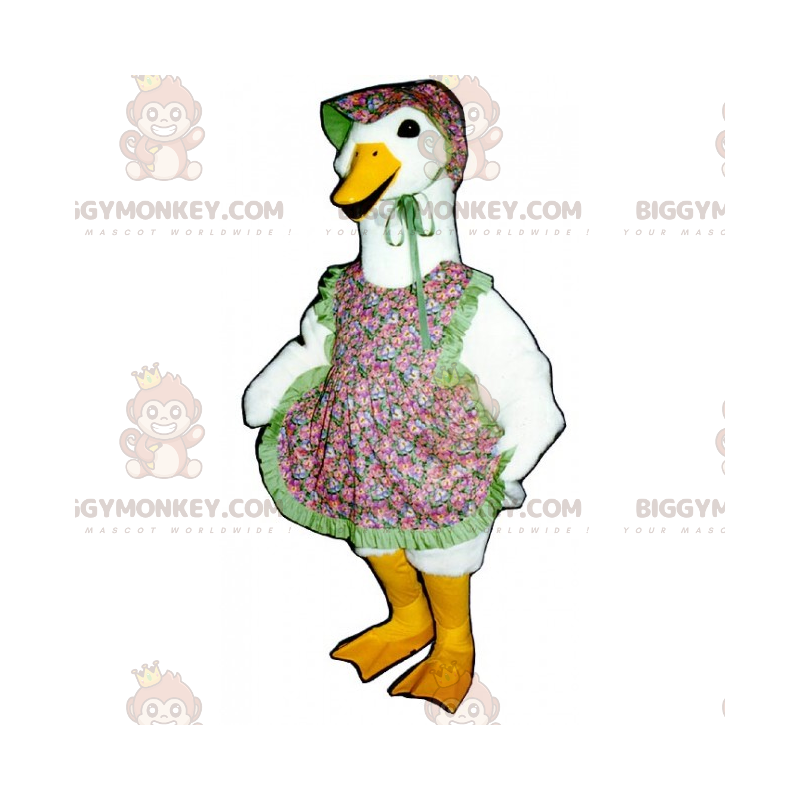 Fantasia de mascote Goose BIGGYMONKEY™ com avental de flores e