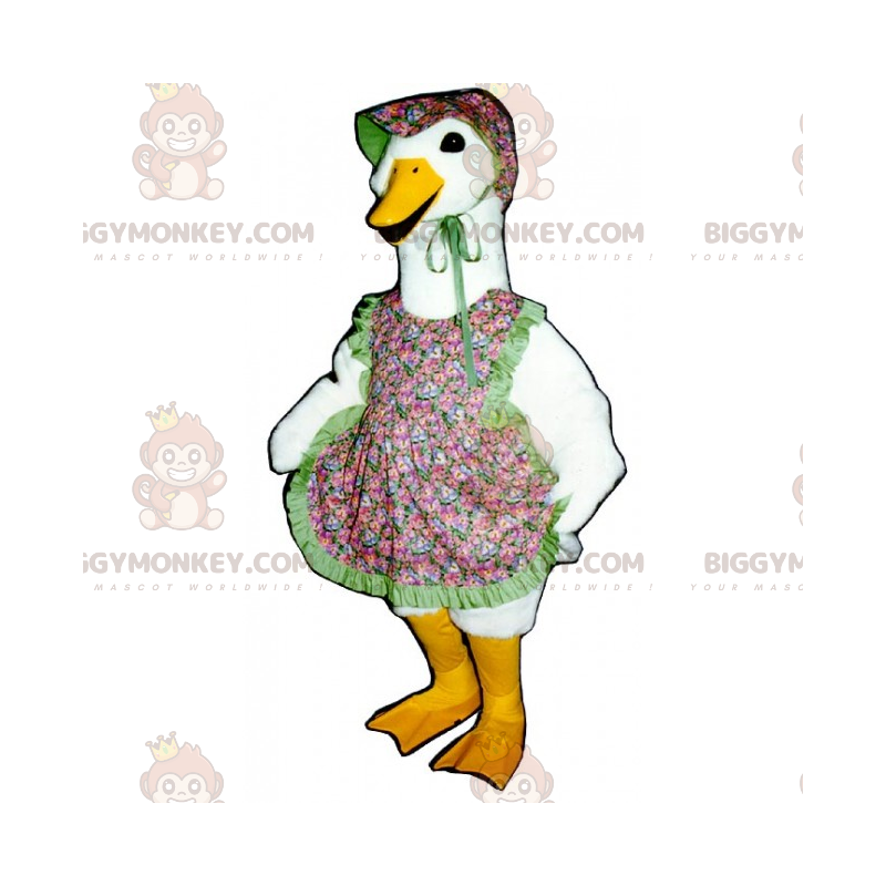 Goose BIGGYMONKEY™ Mascot Costume with Flower Apron and Hat –