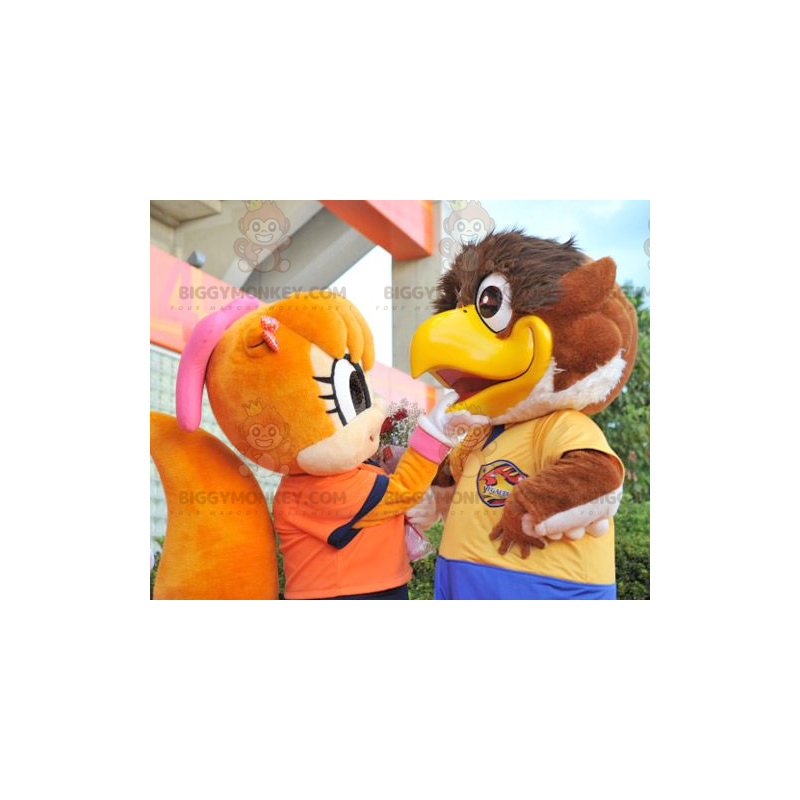 2 BIGGYMONKEY™s mascot a big brown bird and an orange squirrel