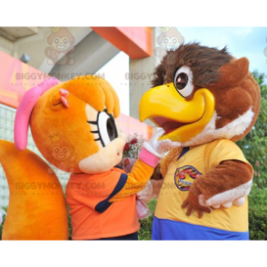 2 BIGGYMONKEY™-maskotti iso ruskea lintu ja oranssi orava -