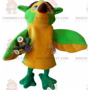 Fugl BIGGYMONKEY™ maskotkostume med buket blomster -