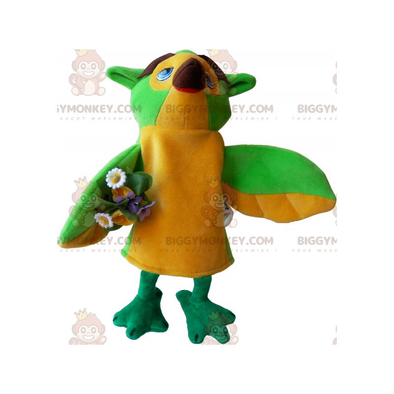 Bird BIGGYMONKEY™ Mascot Costume with Bouquet of Flowers -
