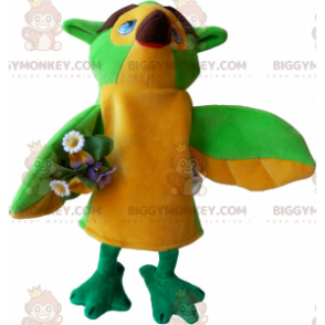 Bird BIGGYMONKEY™ Mascot Costume with Bouquet of Flowers –