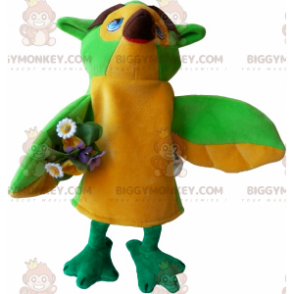 Fugl BIGGYMONKEY™ maskotkostume med buket blomster -