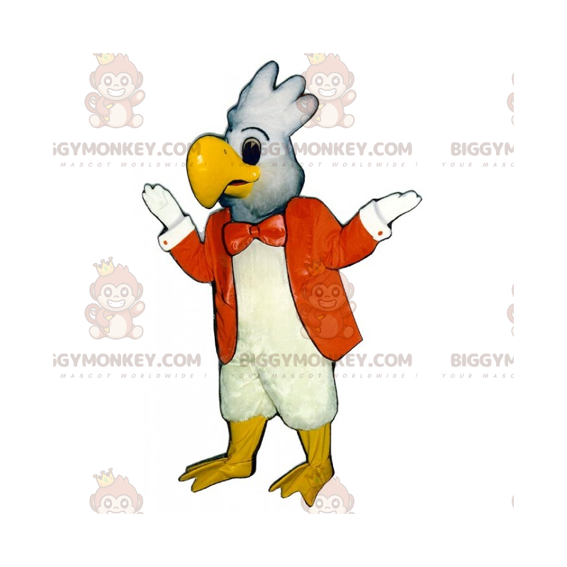 Traje de mascote de pássaro BIGGYMONKEY™ com jaqueta e gravata