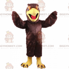 Traje de mascote de pássaro marrom BIGGYMONKEY™ com bico aberto