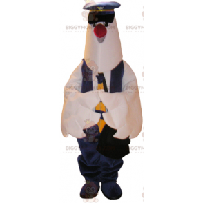 Weißer Vogel BIGGYMONKEY™ Maskottchen-Kostüm mit Piloten-Outfit