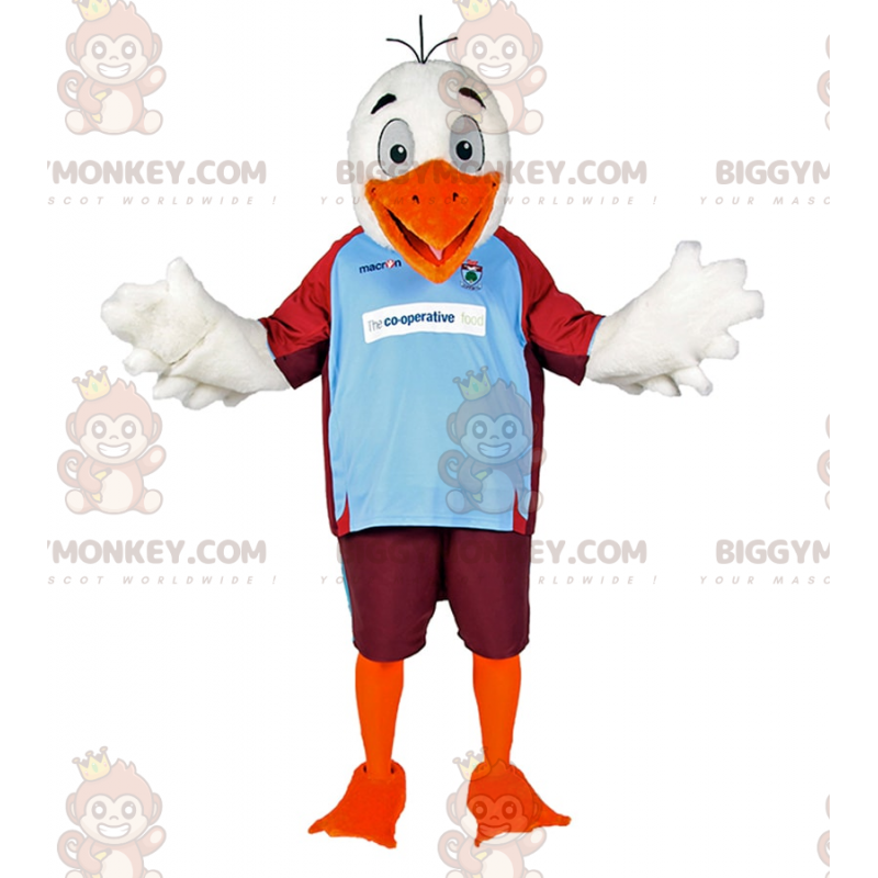 Witte vogel BIGGYMONKEY™ mascottekostuum in voetbaloutfit -