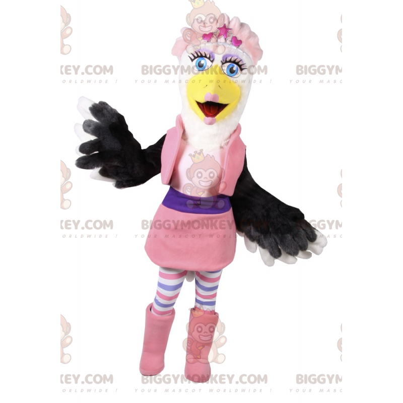 BIGGYMONKEY™ Mascot Costume of White and Black Bird in