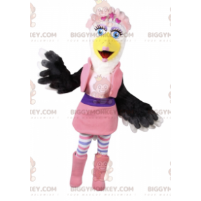 BIGGYMONKEY™ Mascot Costume of White and Black Bird in