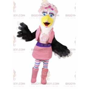 BIGGYMONKEY™ maskotdräkt av vit och svart fågel i glamorös rosa