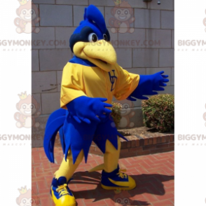 Blue Bird BIGGYMONKEY™ mascottekostuum in sportkleding -