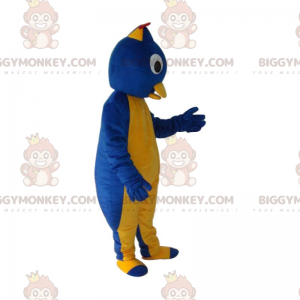 Traje de mascote de pássaro amarelo e azul BIGGYMONKEY™ –